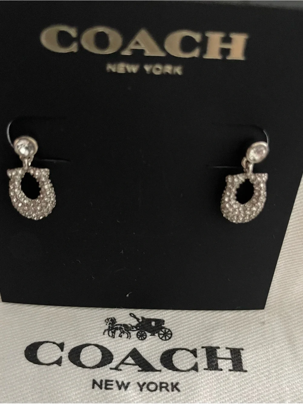 Coach Silver Crystal Horseshoe Drop Earrings - Picture 2 of 3